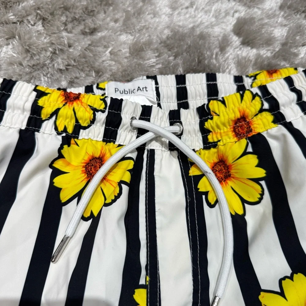 PUBLIC ART WALLFLOWER PATTERNED BOARD SHORTS IN WHITE